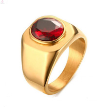 New Design Stainless Steel Gold Plated Red Cz Stone Rings Jewelry